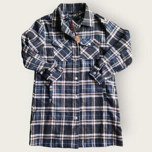 Spoon Jeans Flannel Button Down Womens Sz M Shirt Dress Tunic Plaid Casual